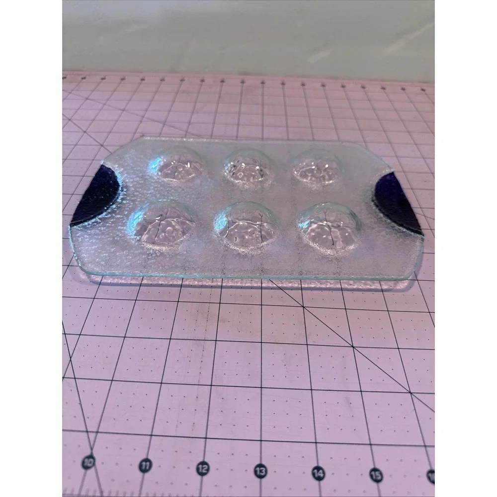 Dansk Textured Glass Spectra Serving Tray with Purple Handles Vintage